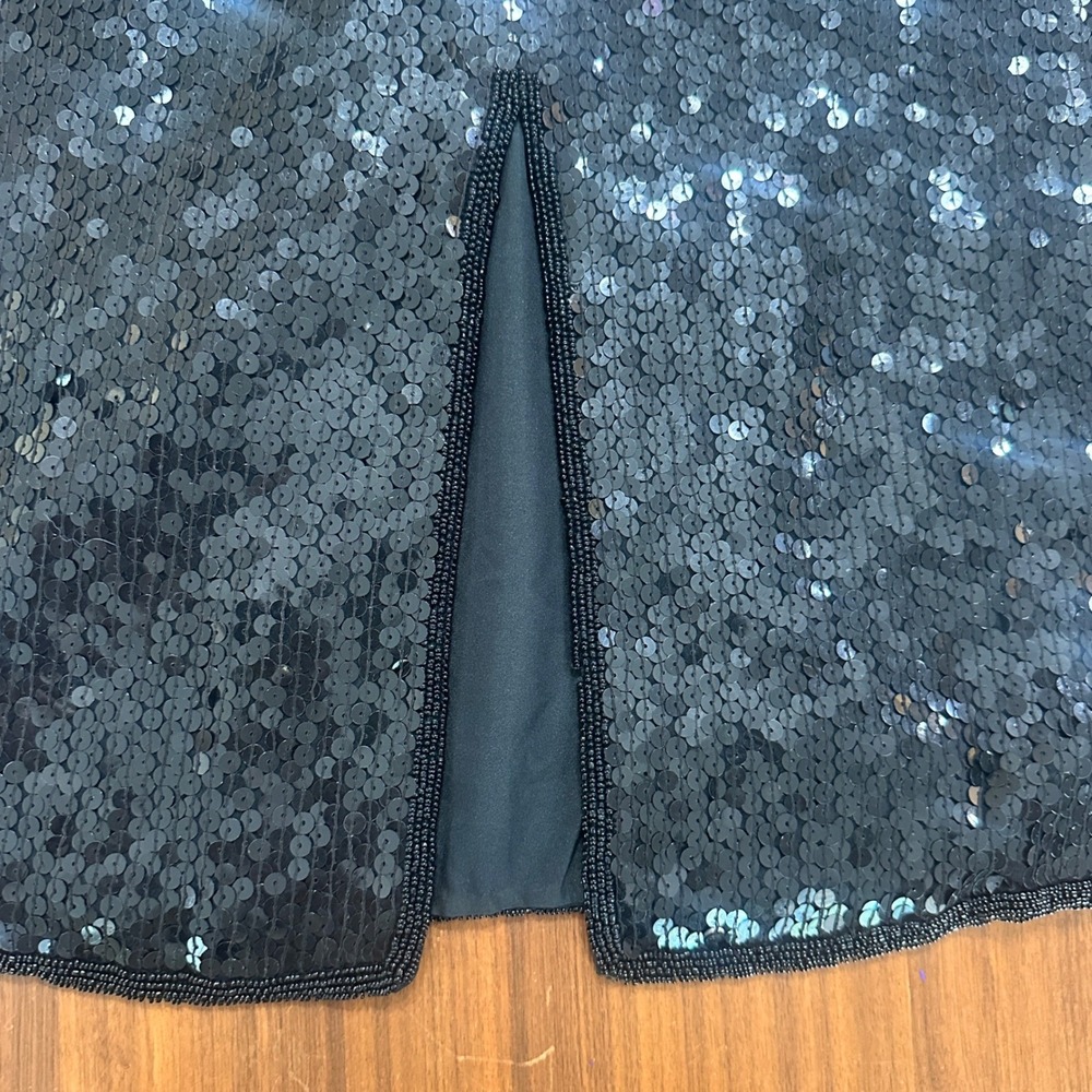 Laurence Kazar Sequin Silk Maxi Skirt Large Black Beaded Formal Vintage Gothic - Picture 6 of 9